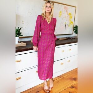 Emerson Fry Bishop Sleeve Pink Cheetah Dress, Small